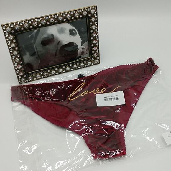 NWT KISSKILL Red Velvet Love Panty with Cursive Embroidery size Small - Picture 3 of 7